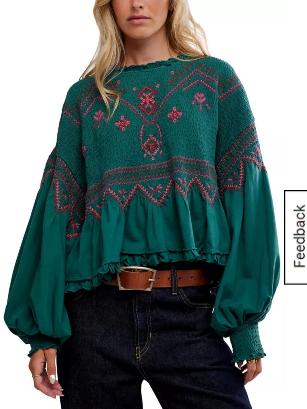 FREE PEOPLE Holly Knit Top in Green Combo Sz XL